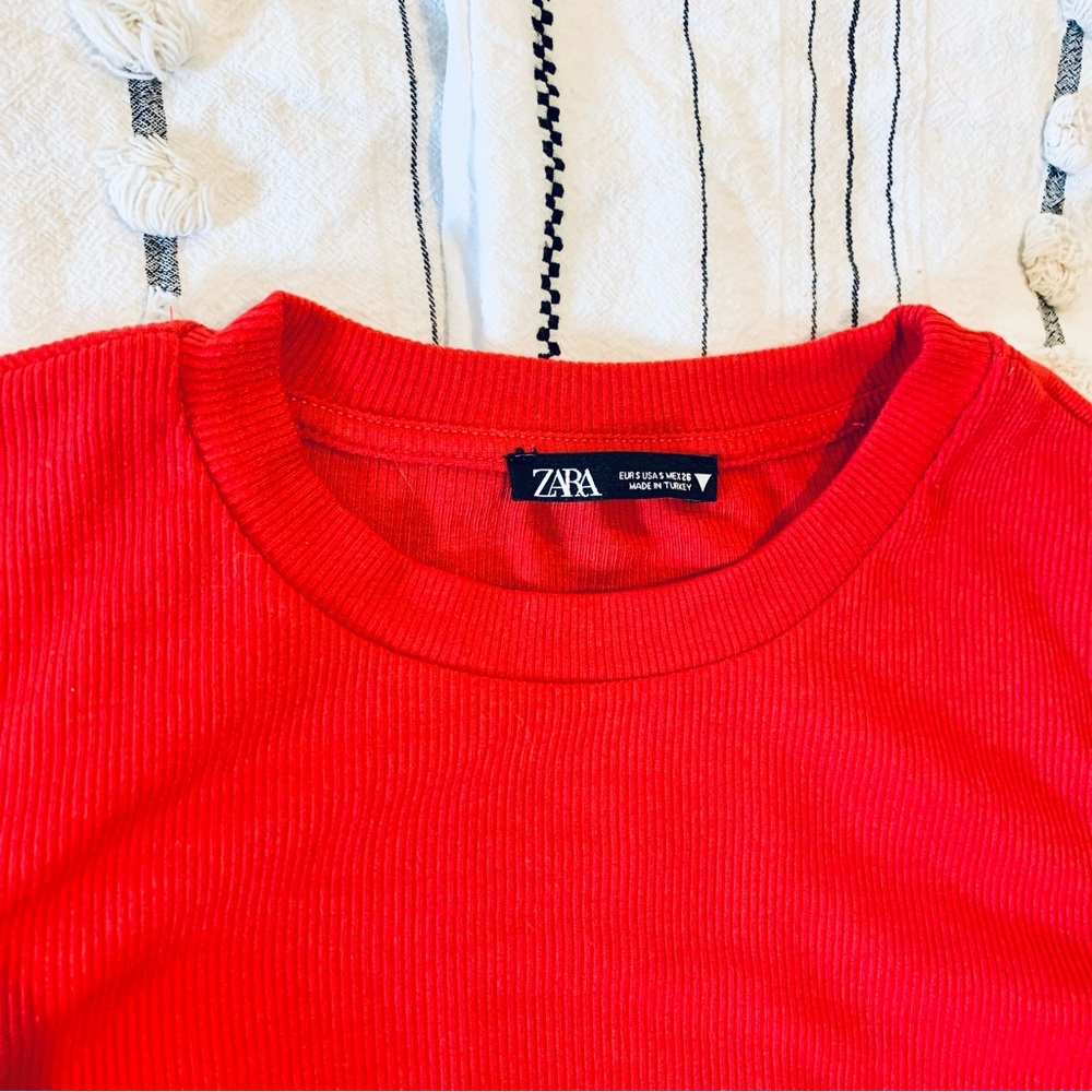 Zara Ribbed Long-sleeves Top In Red - Picture 3 of 9